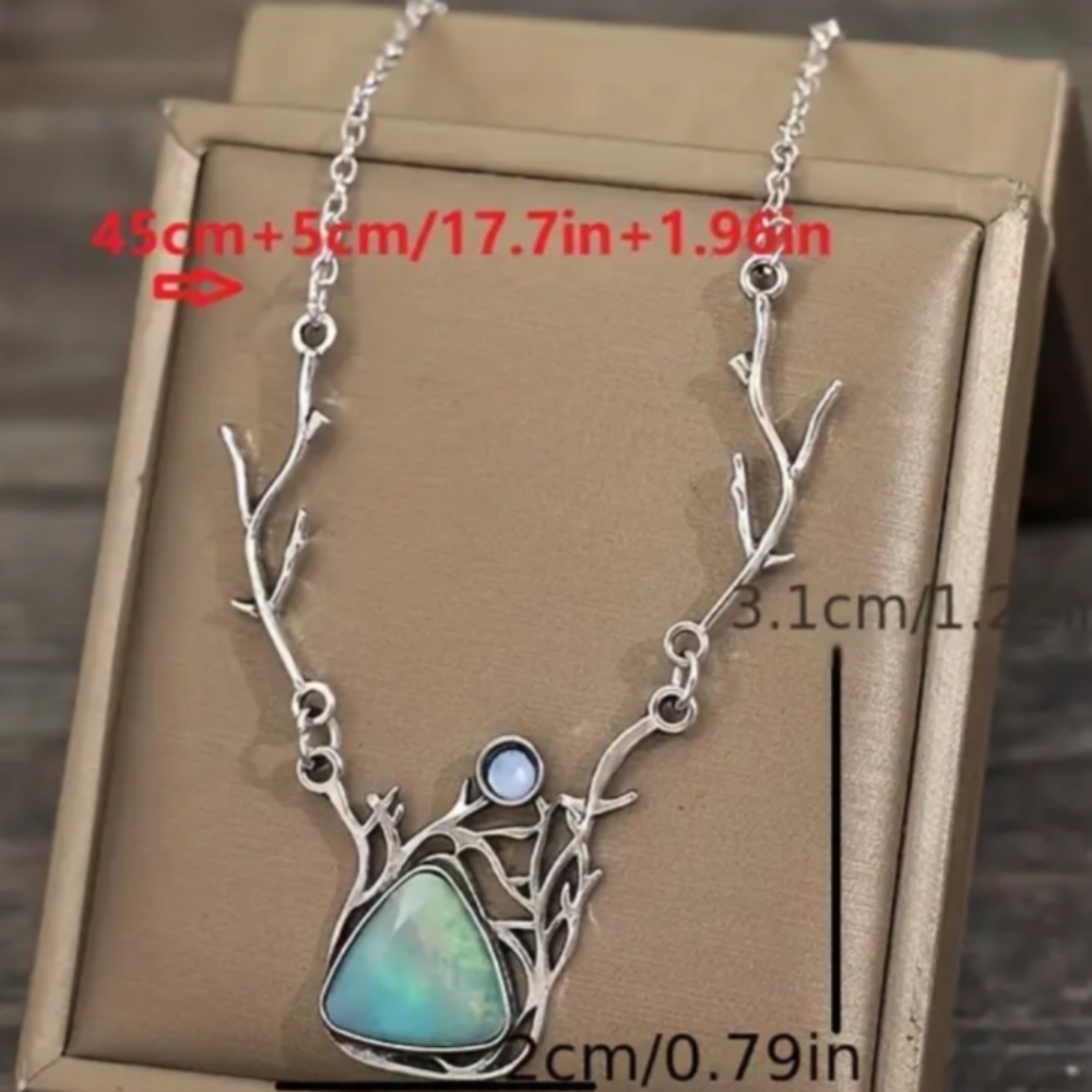 Silver Branch Necklace with Opal Pendant - Picture 3 of 4